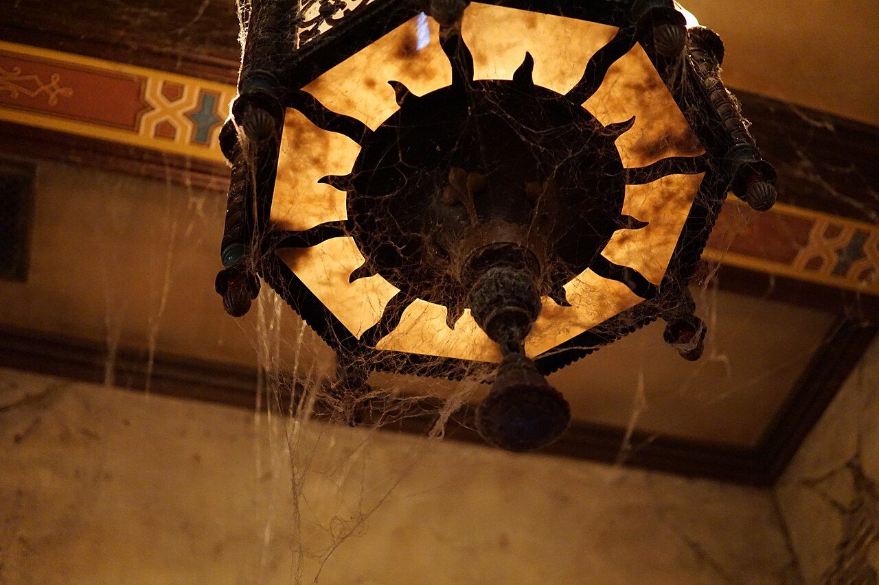 Decorative pendant fixture in a hotel