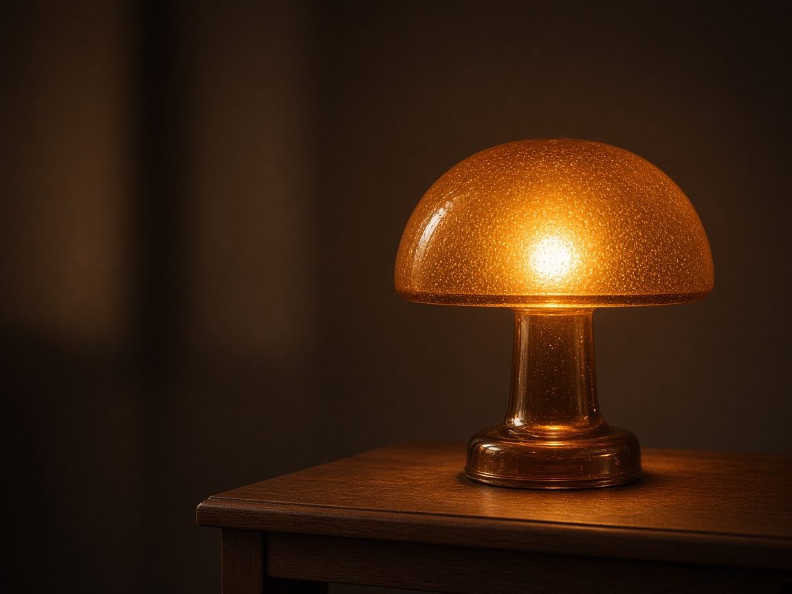 Restored 1960s amber glass mushroom lamp